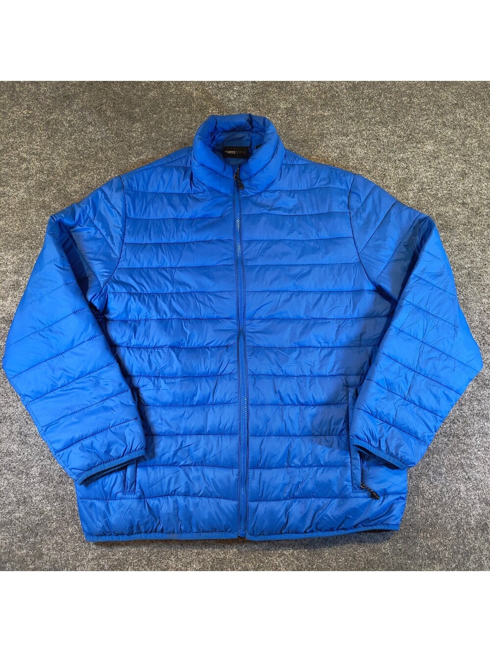 Swiss Tech Men's Blue Packable Puffer Jacket Full Zip Lightweight Coat Size L